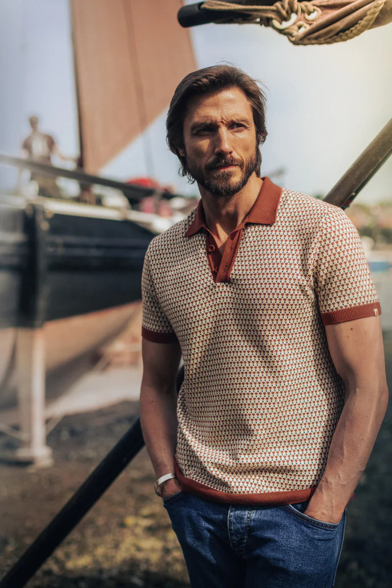 Belmont Knitted Polo Off White / Auburn - Image 4