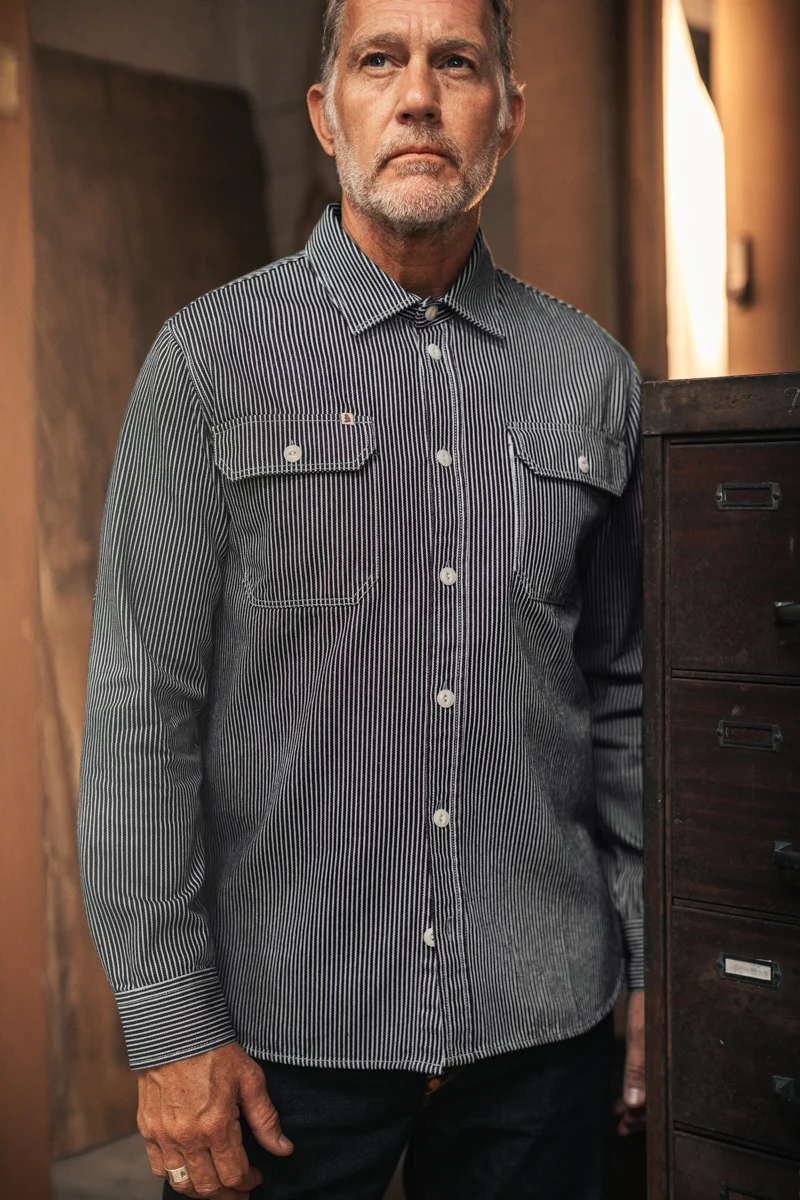 Brady Hickory Stripe Shirt Indigo - Image 5