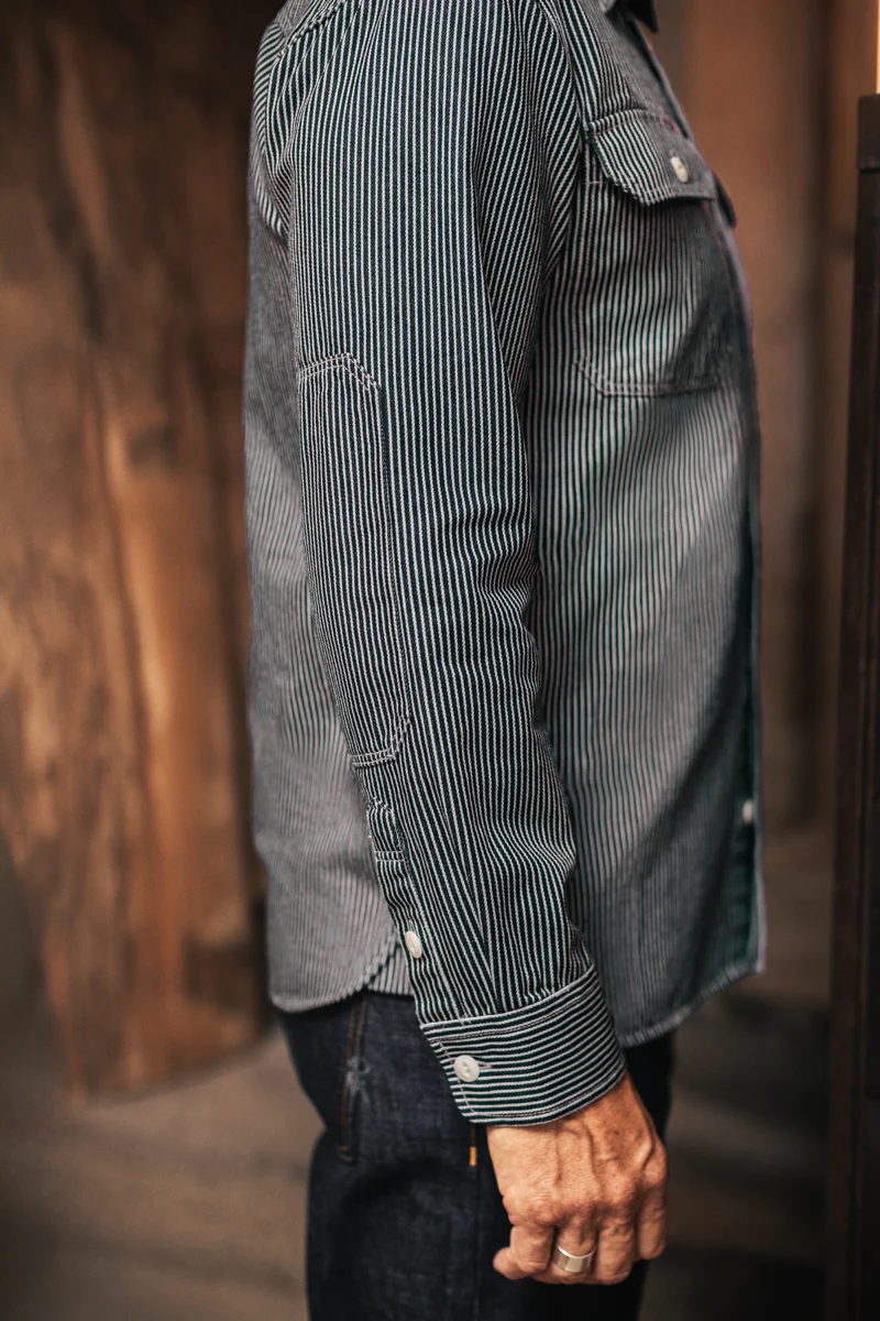 Brady Hickory Stripe Shirt Indigo - Image 6