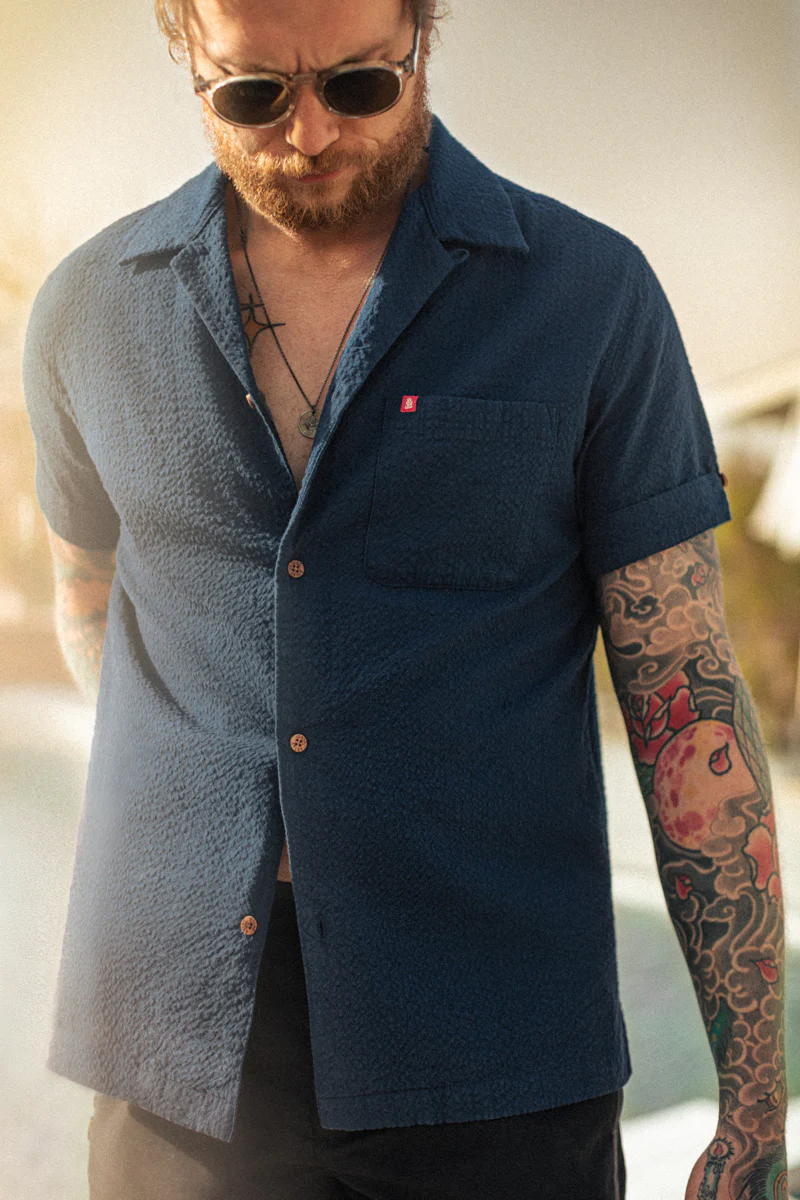 Cuban Night Seersucker Shirt Navy - Image 2