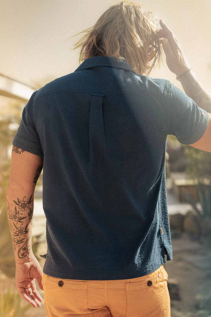 Cuban Night Seersucker Shirt Navy - Image 3