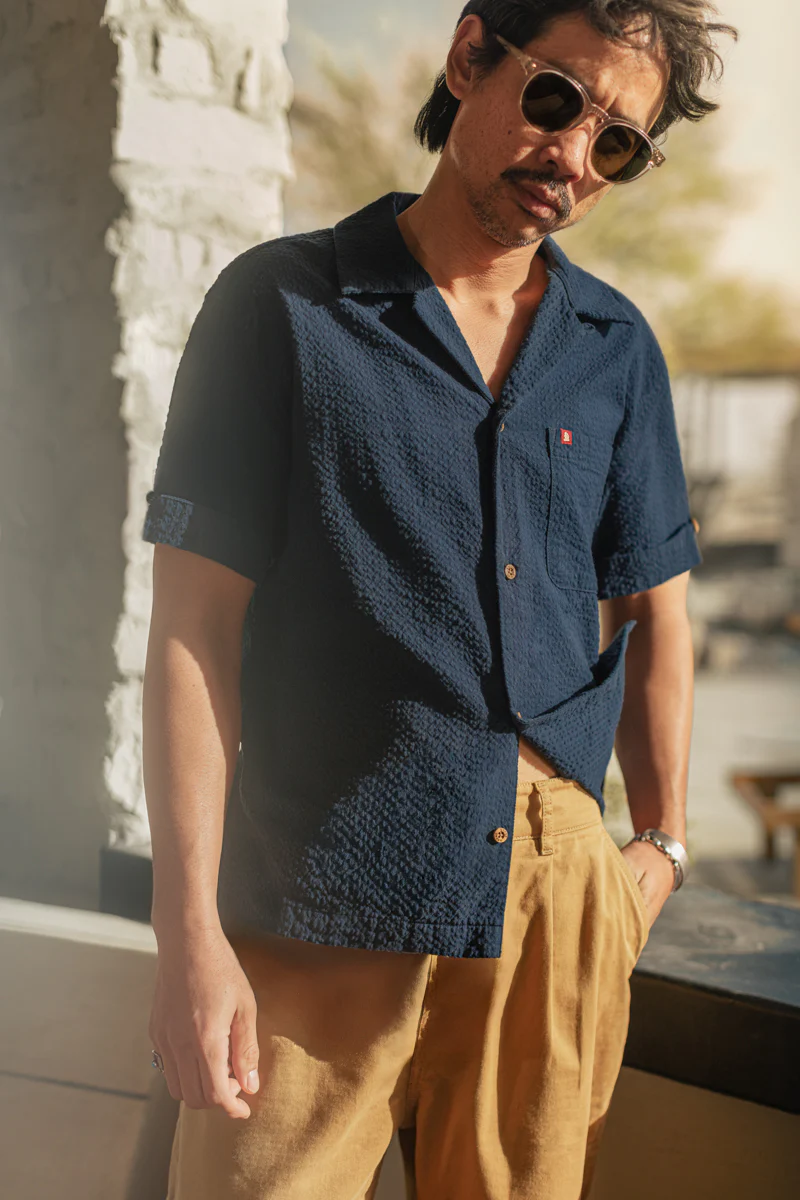 Cuban Night Seersucker Shirt Navy - Image 5