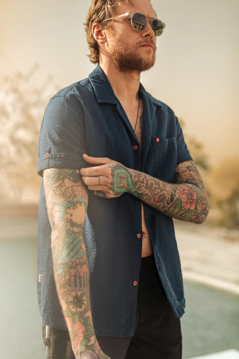 Cuban Night Seersucker Shirt Navy - Image 6