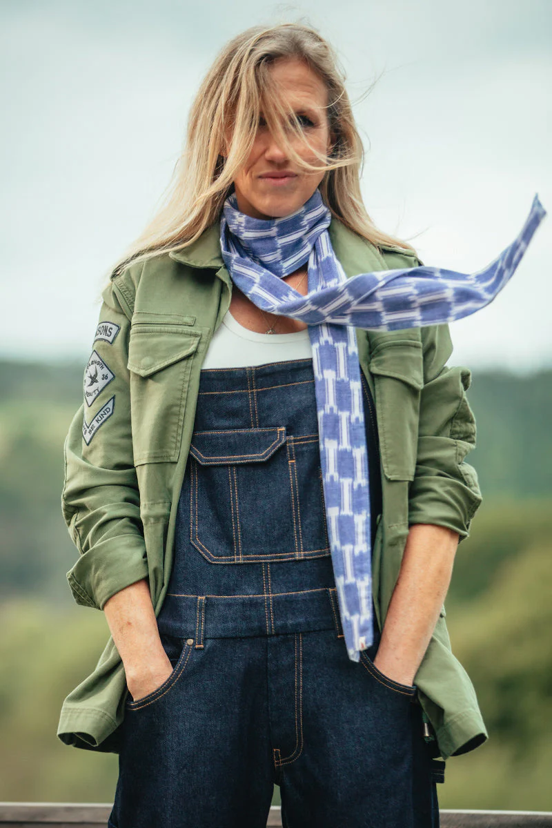 Damsons Block Scarf Light Blue - Image 3