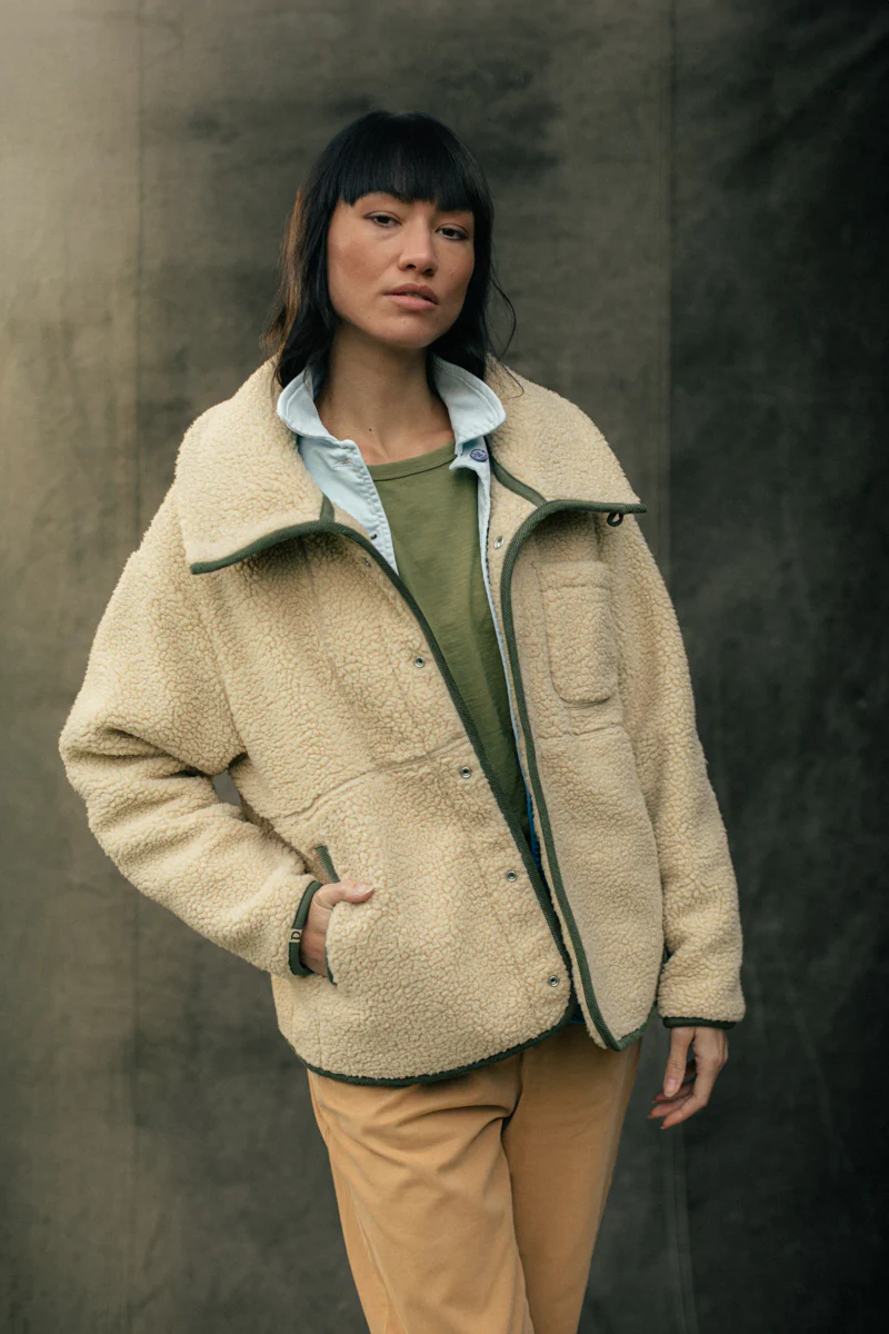 Damsons Borg Fleece Jacket Natural - Image 3