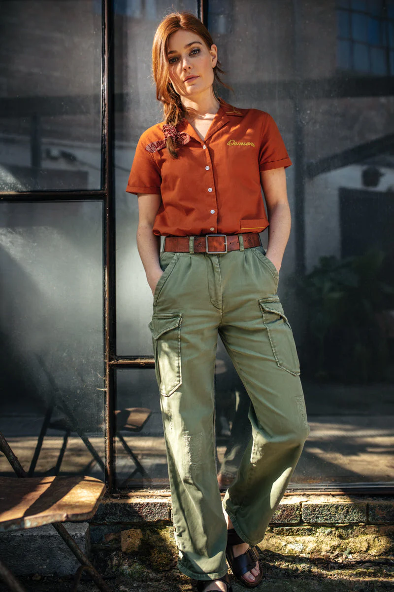 Damsons Double Bowling Shirt Burnt Orange - Image 10