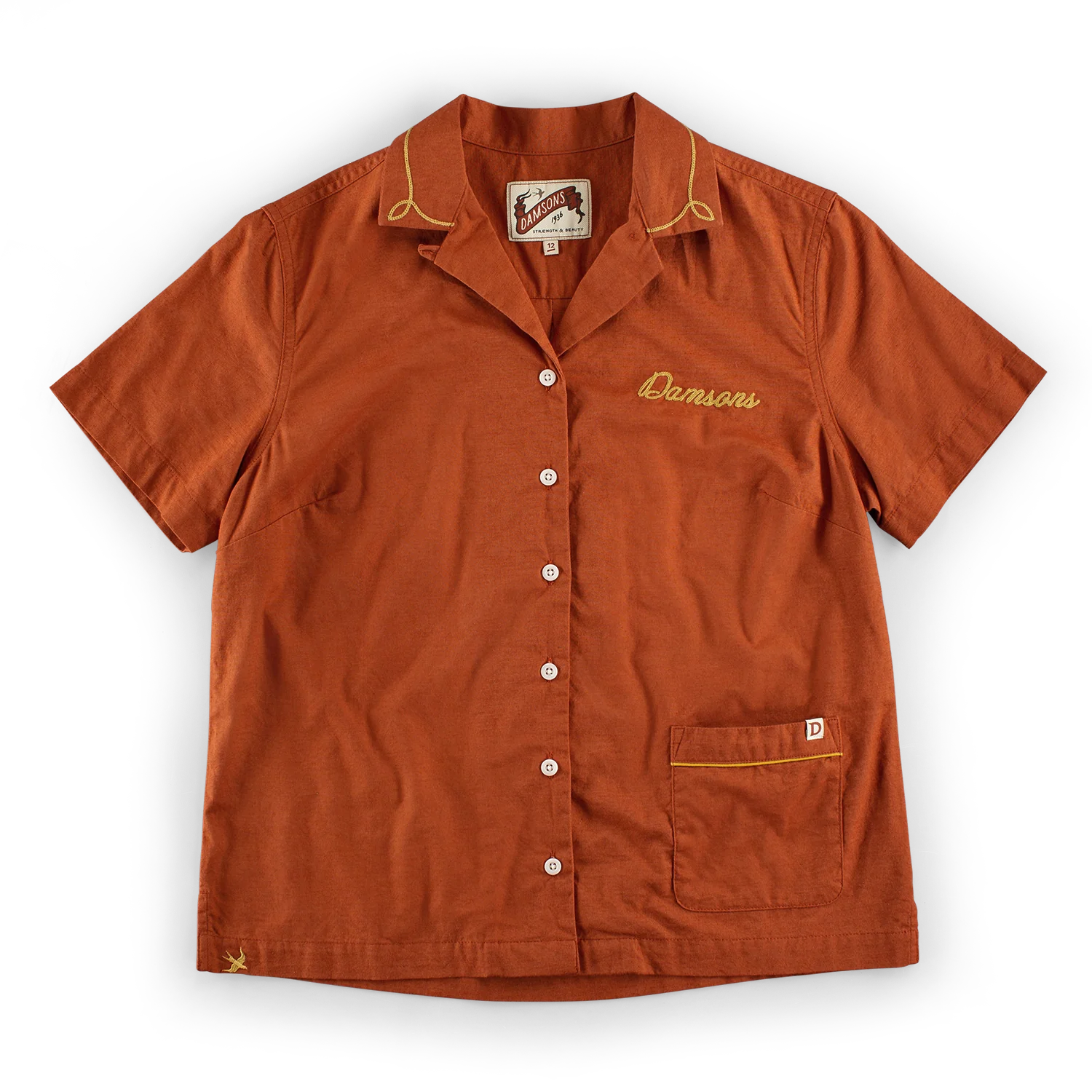 Damsons Double Bowling Shirt Burnt Orange - Image 12