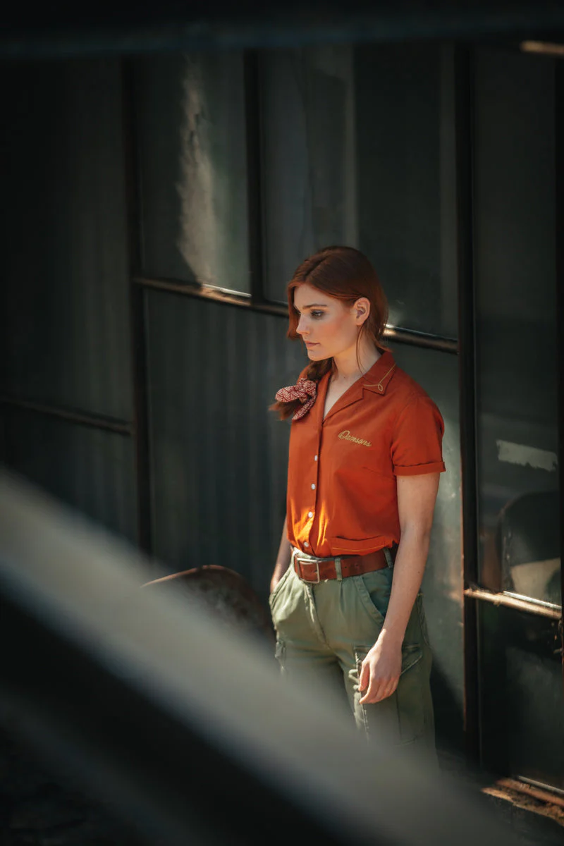 Damsons Double Bowling Shirt Burnt Orange - Image 6