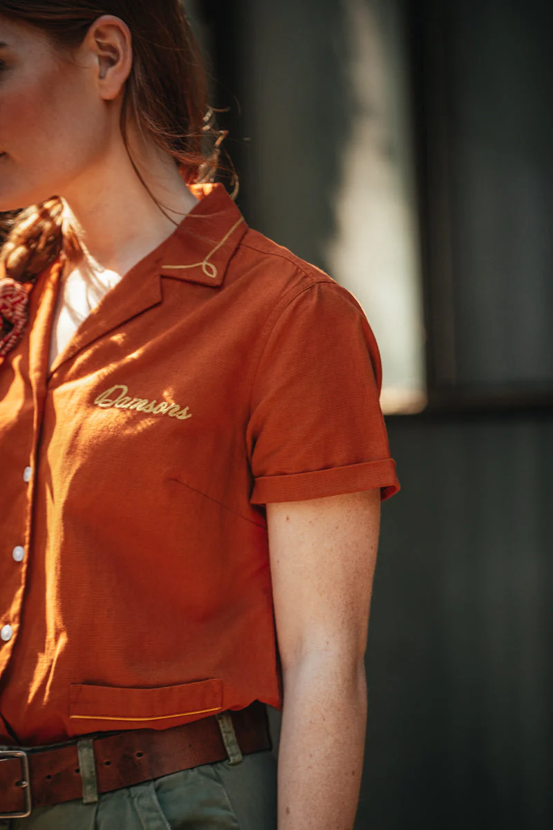 Damsons Double Bowling Shirt Burnt Orange - Image 8