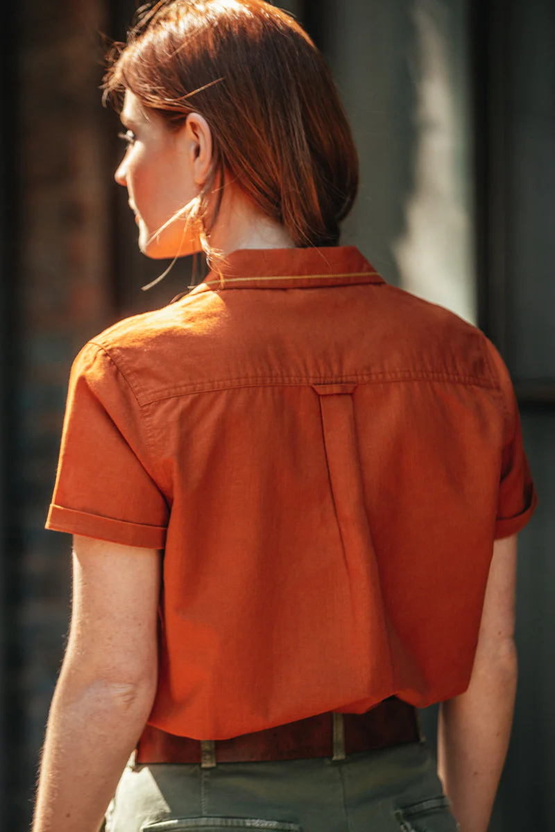 Damsons Double Bowling Shirt Burnt Orange - Image 9