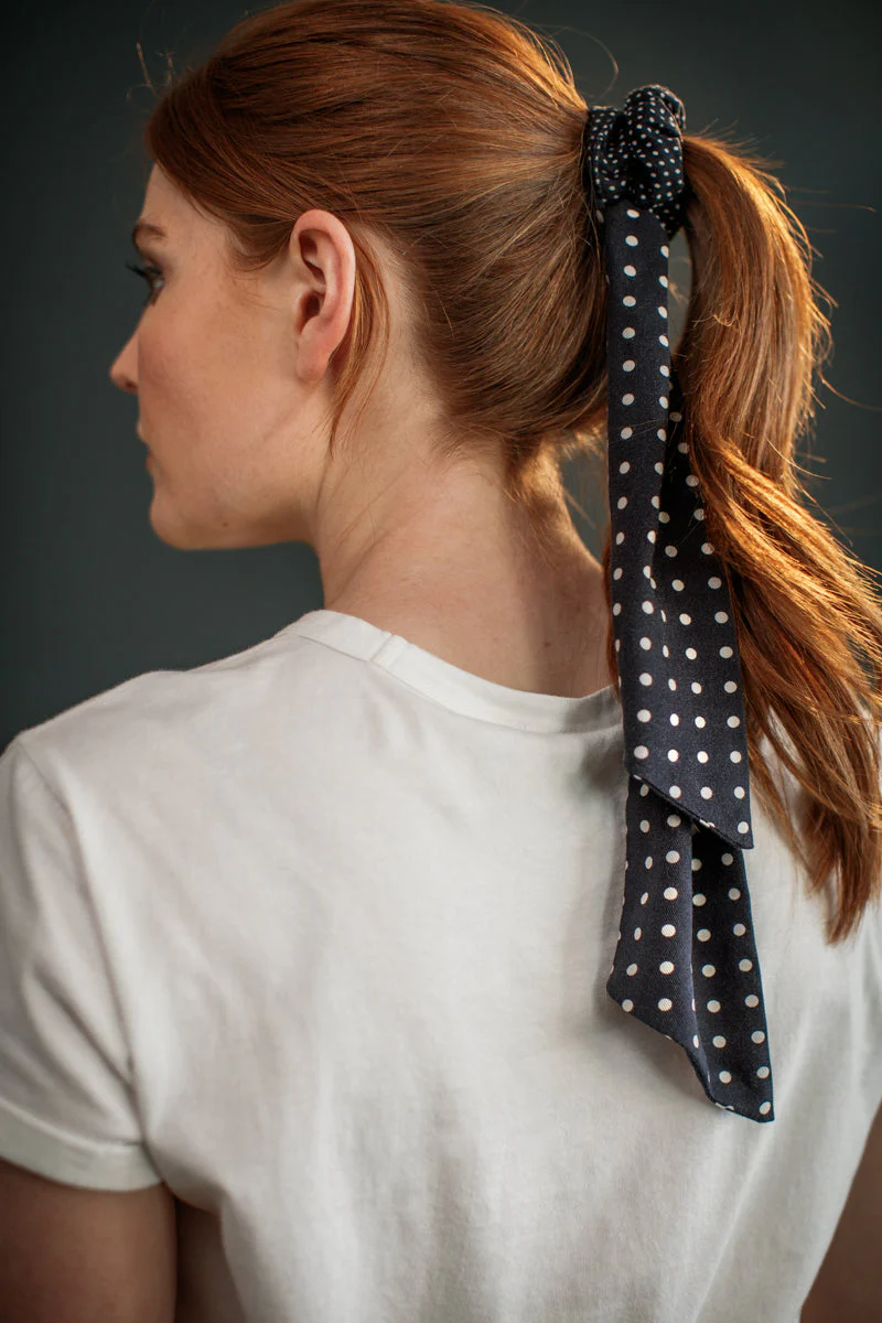 Damsons Multi Dot Scrunchie Headscarf Navy - Image 5