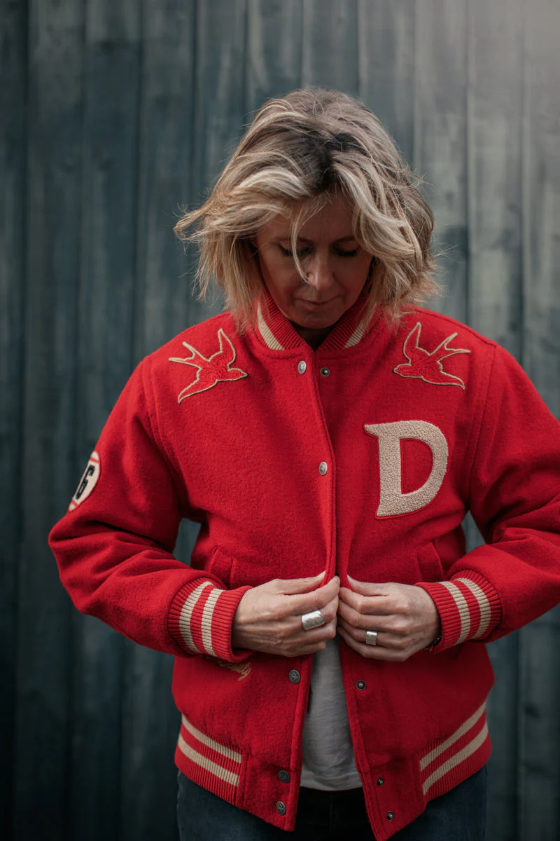 Damsons Nancy Baseball Jacket Vintage Red - Image 4