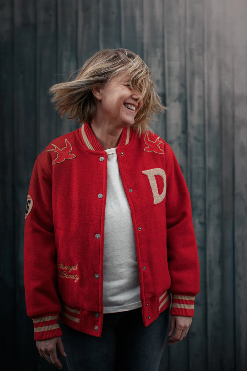 Damsons Nancy Baseball Jacket Vintage Red - Image 6