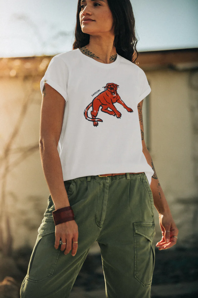 Damsons Red Cat Classic T-Shirt White - Image 3