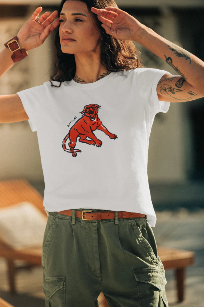 Damsons Red Cat Classic T-Shirt White - Image 4