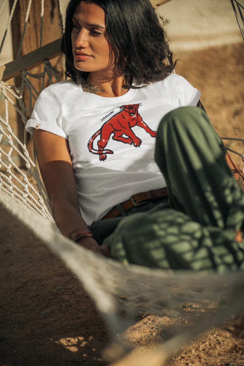 Damsons Red Cat Classic T-Shirt White - Image 6