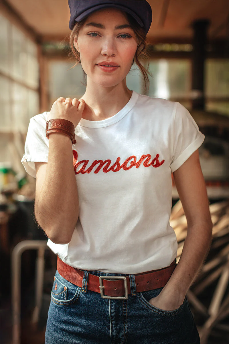 Damsons Red Logo T-Shirt White - Image 5