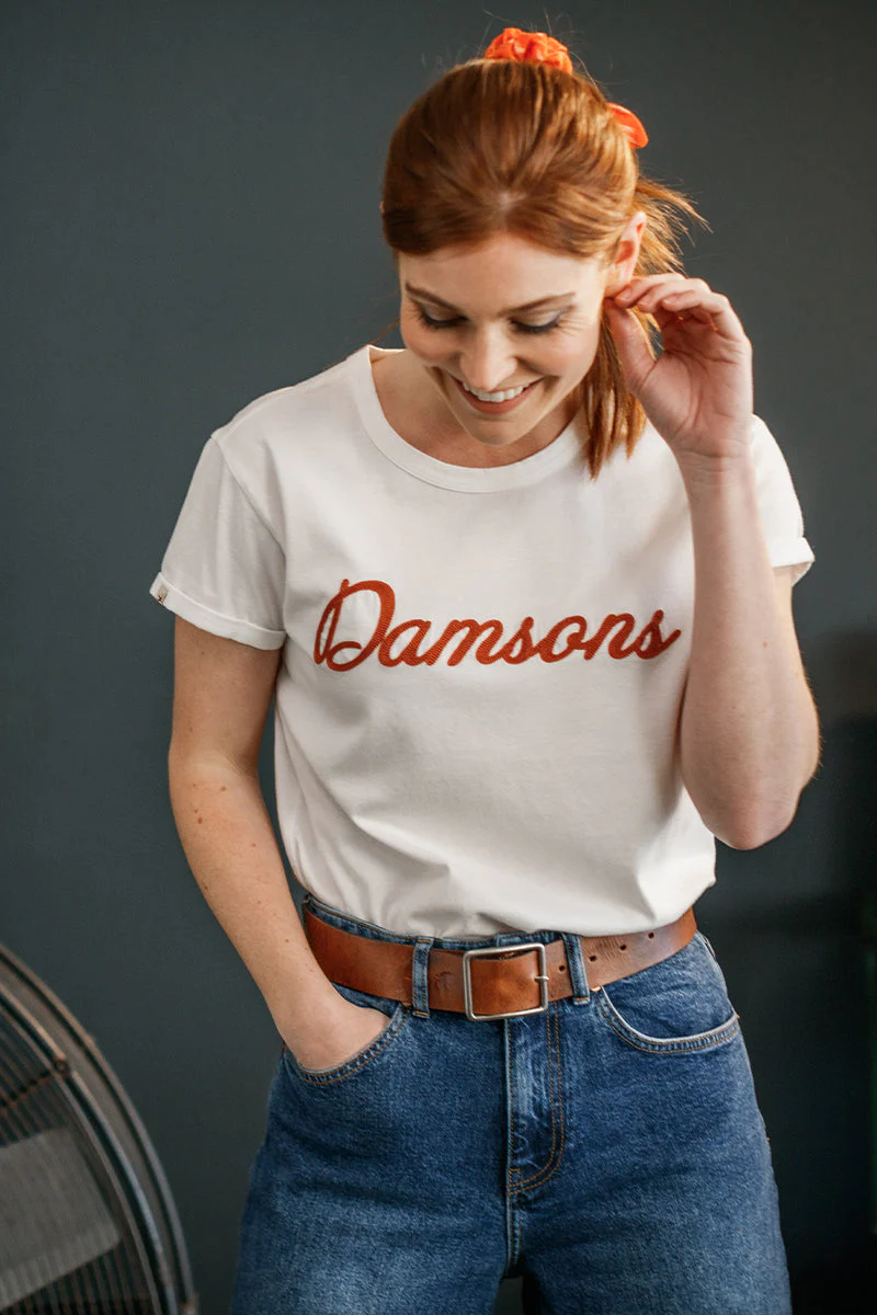 Damsons Red Logo T-Shirt White - Image 6