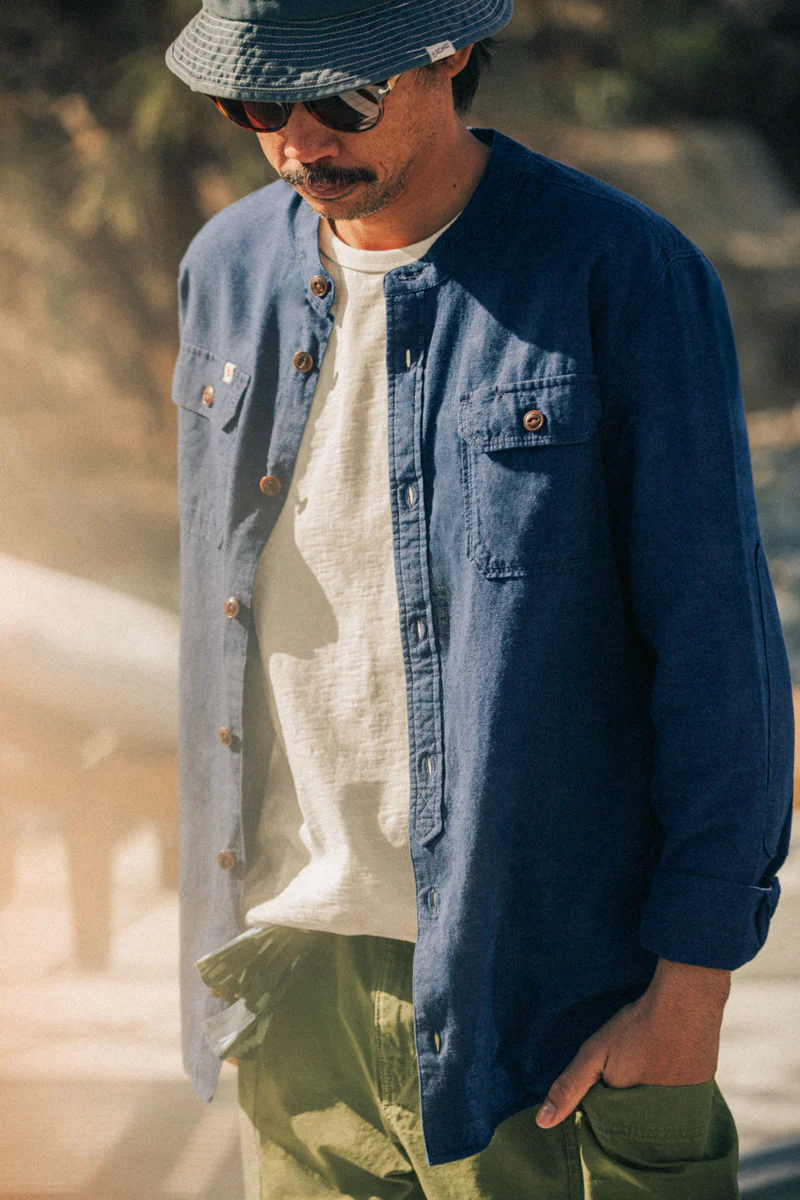 Edward Grandad Shirt Indigo - Image 11