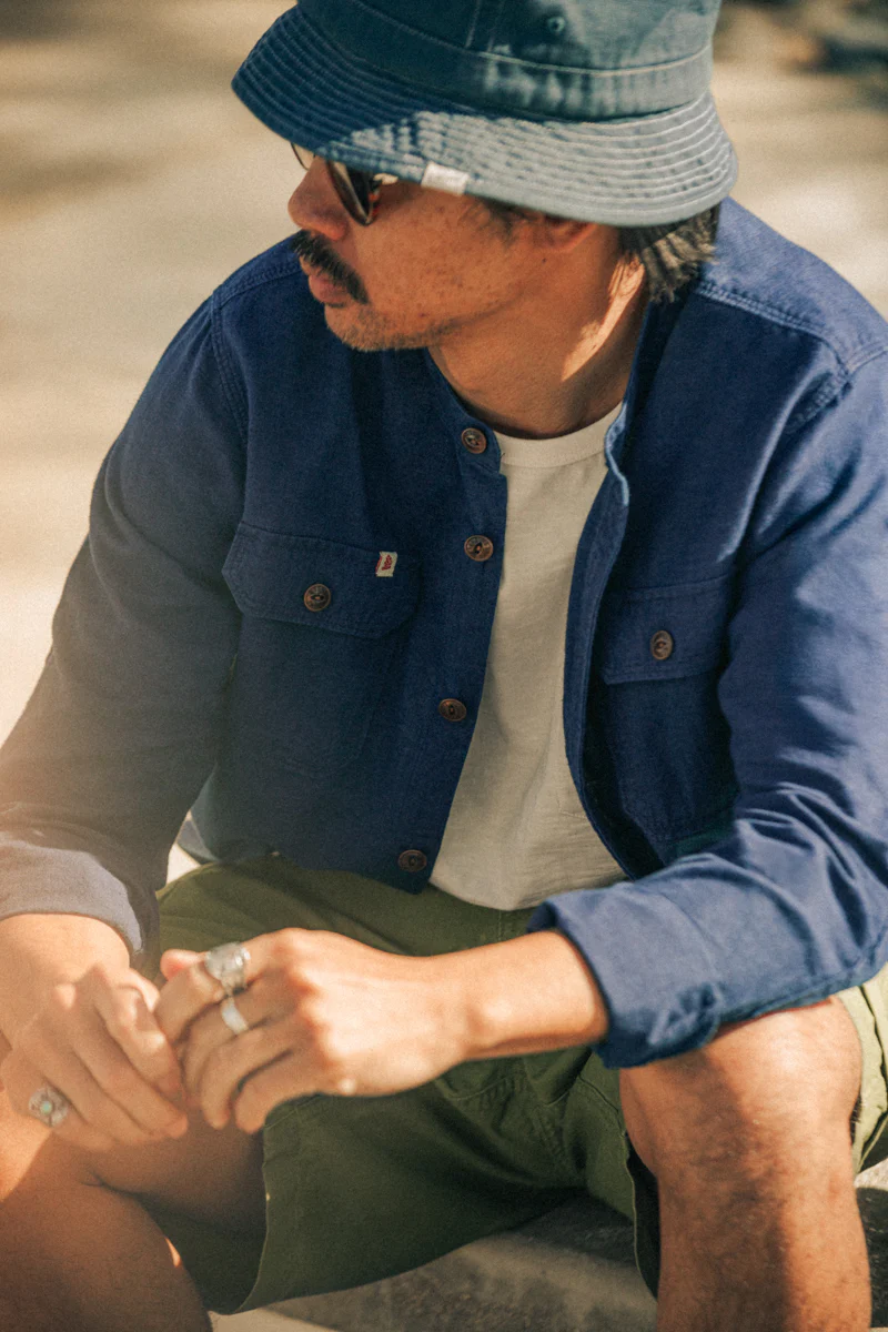Edward Grandad Shirt Indigo - Image 12