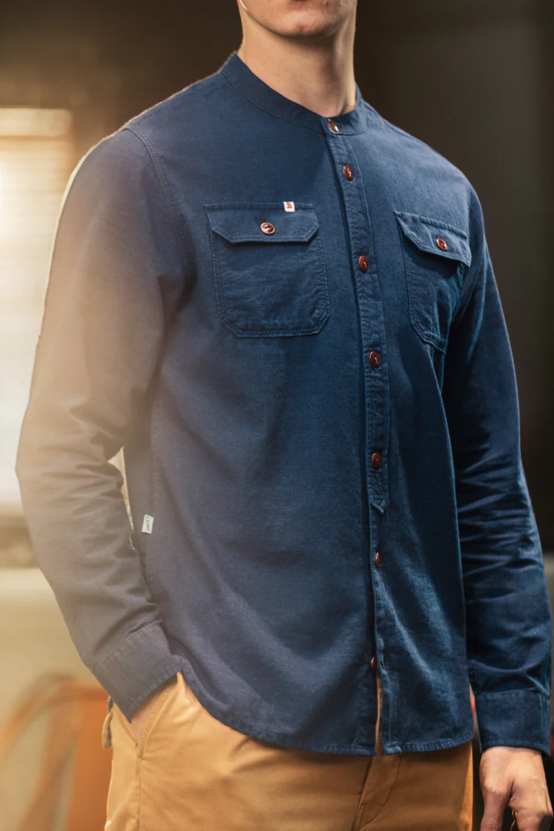 Edward Grandad Shirt Indigo - Image 3