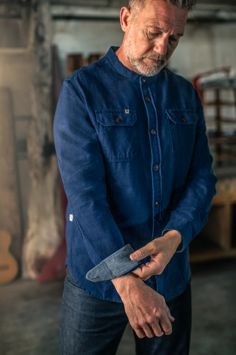 Edward Grandad Shirt Indigo - Image 8