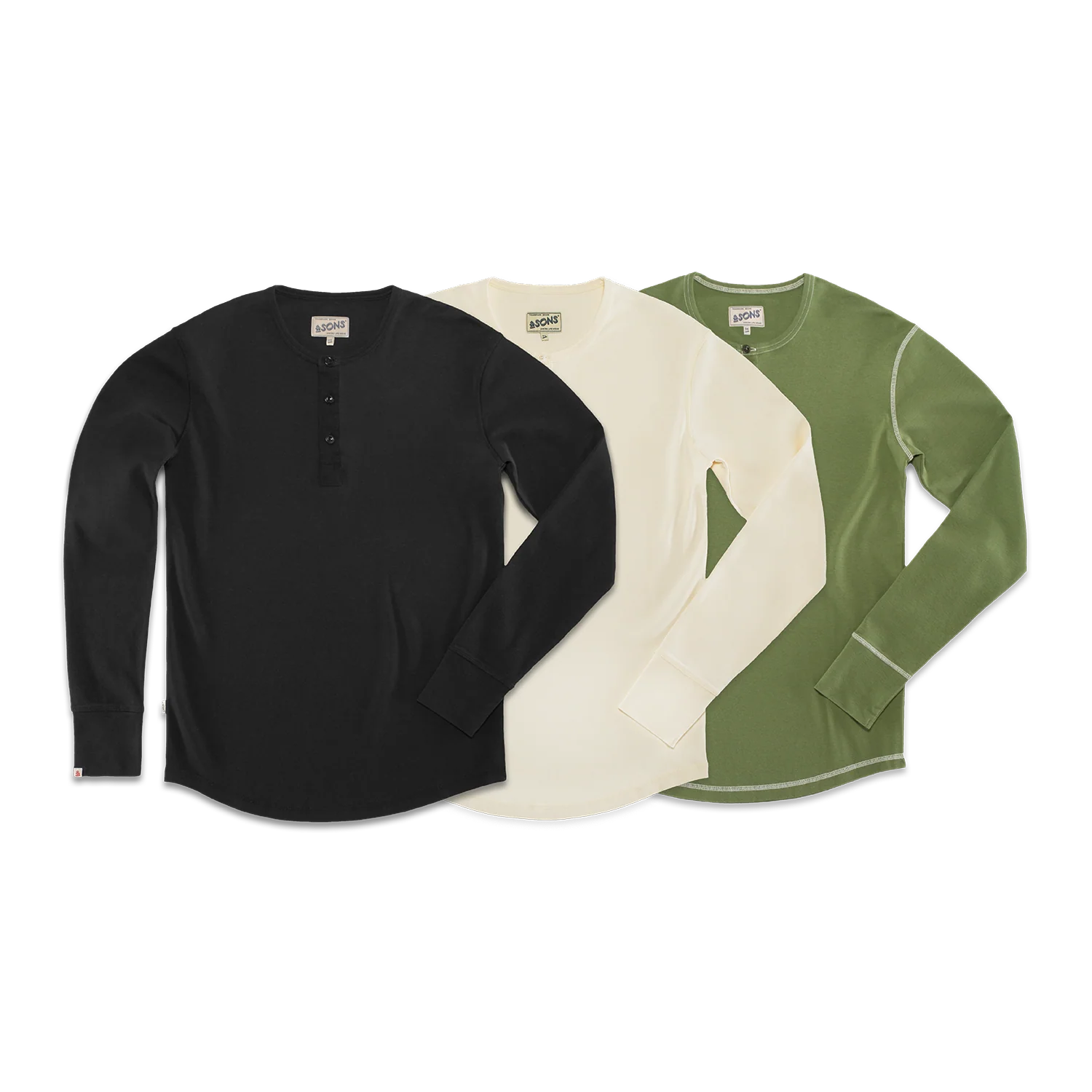 Elder Henley Long Sleeve 3 Pack – Raw/Black/Green - Image 7