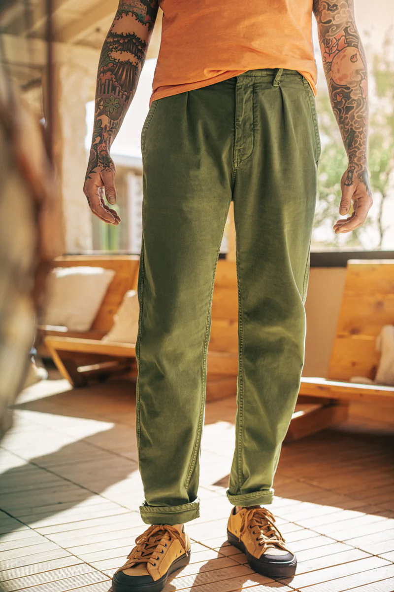 Grant Pleat Front Chino Olive Green - Image 2