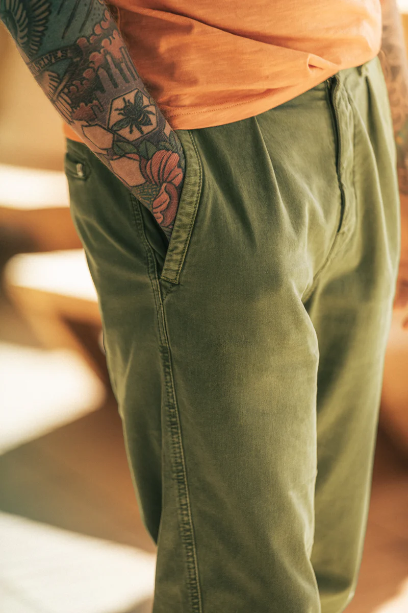 Grant Pleat Front Chino Olive Green - Image 3