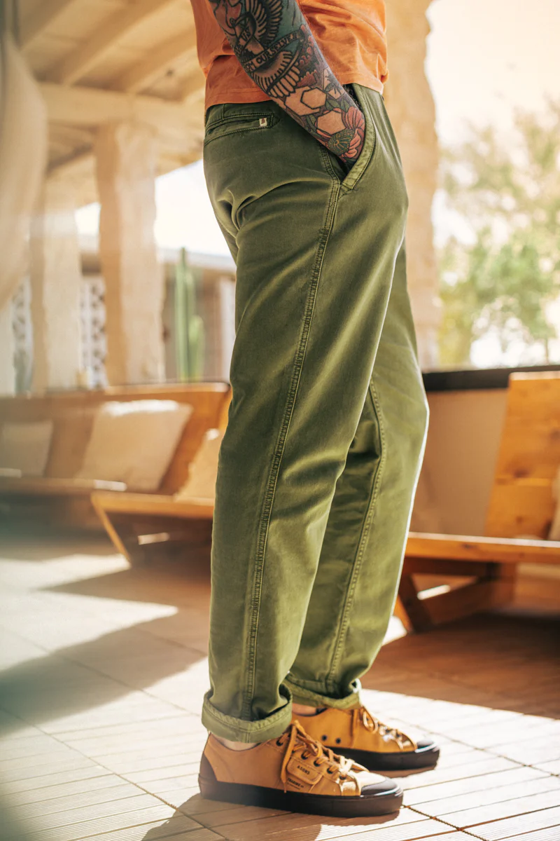 Grant Pleat Front Chino Olive Green - Image 6