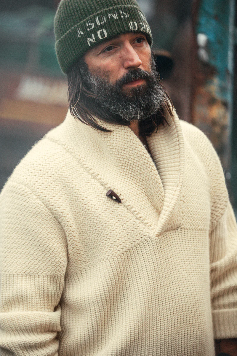 Isaac Shawl Collar Knit Natural - Image 3