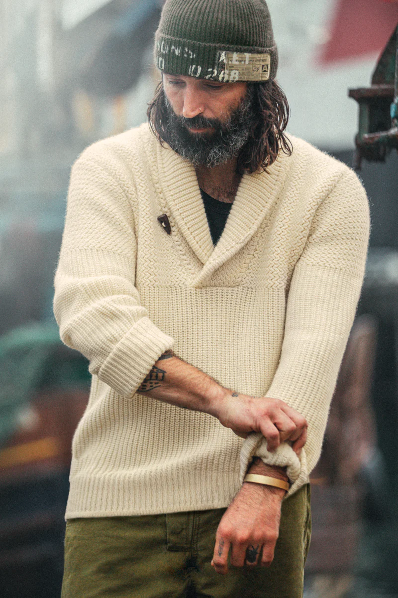 Isaac Shawl Collar Knit Natural - Image 5