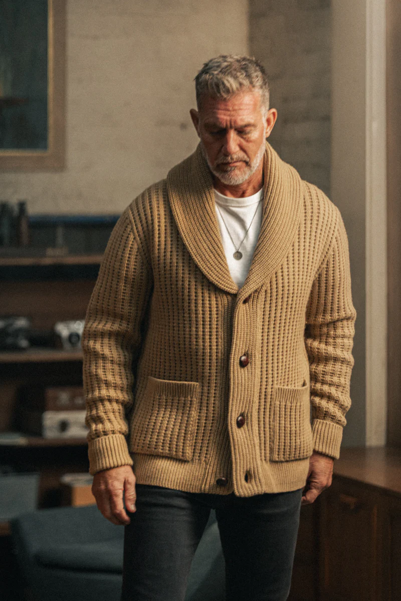 McQueen Lombard Shawl Collar Cardigan Tan - Image 3