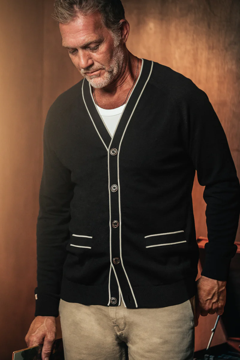 Portland Lightweight Cardigan Black/White - Image 3