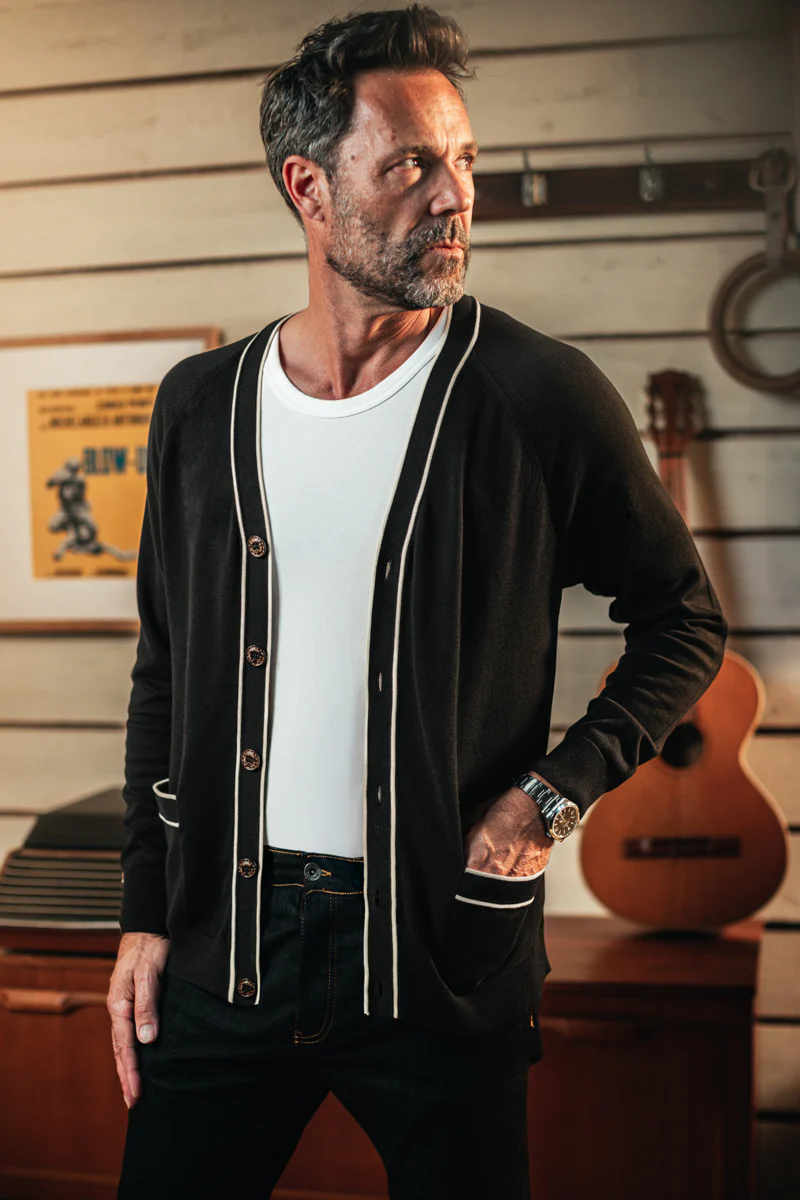 Portland Lightweight Cardigan Black/White - Image 4