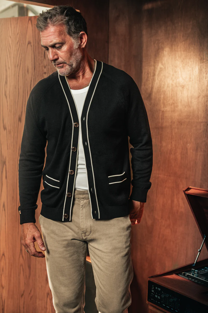 Portland Lightweight Cardigan Black/White - Image 6