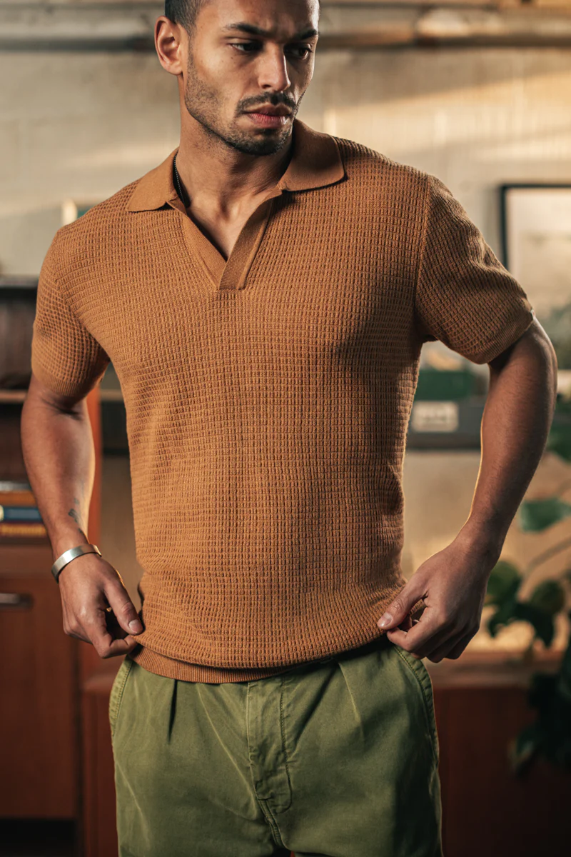 &SONS Rialto Knitted Polo Tan - Image 3