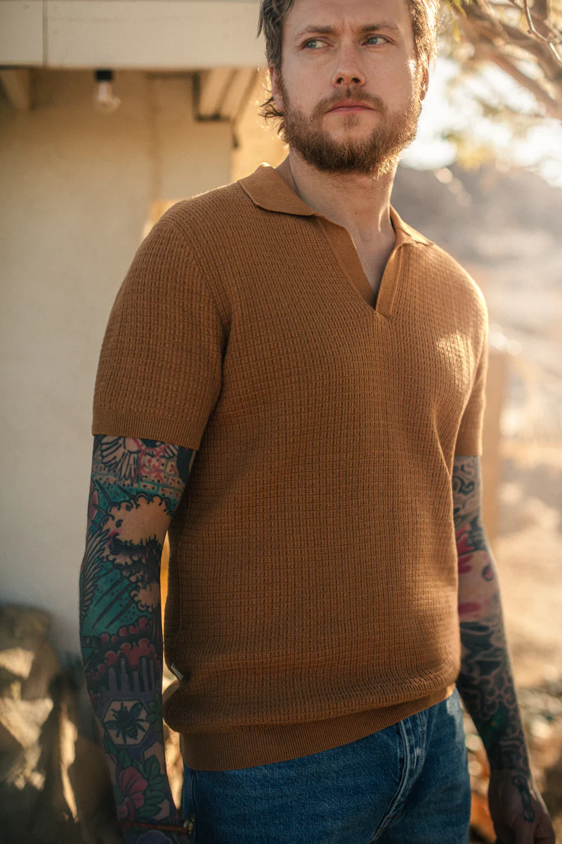 &SONS Rialto Knitted Polo Tan - Image 5