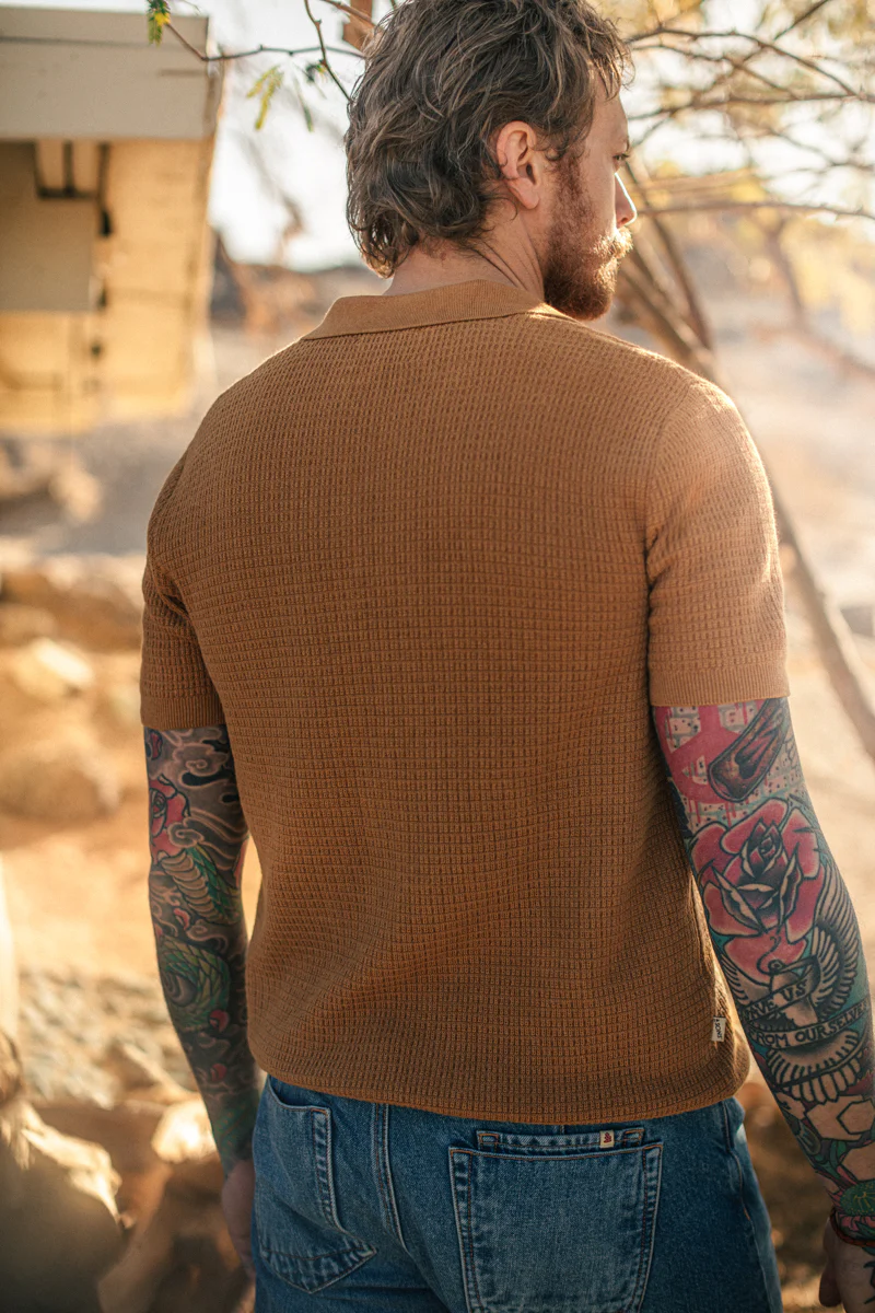 &SONS Rialto Knitted Polo Tan - Image 6