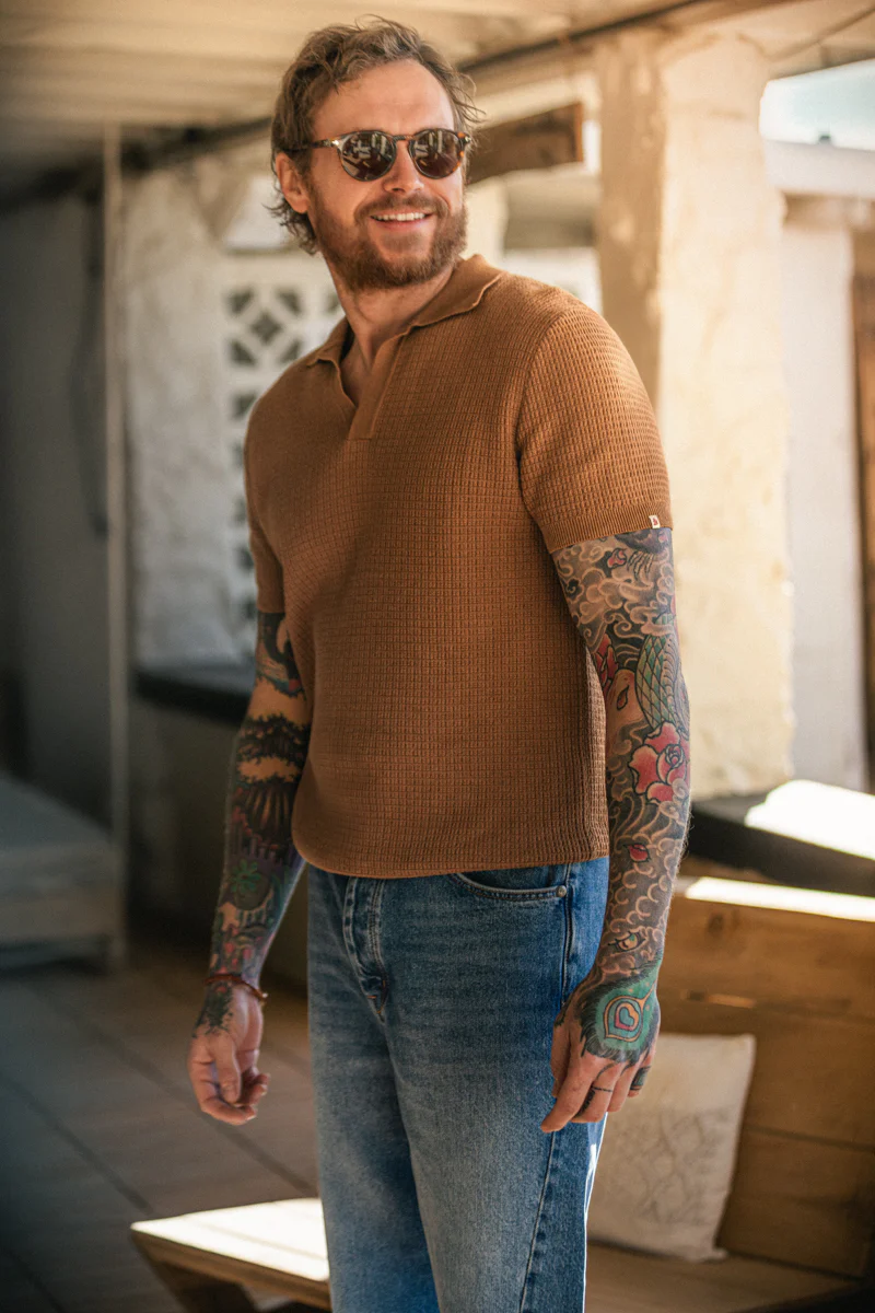 &SONS Rialto Knitted Polo Tan - Image 8