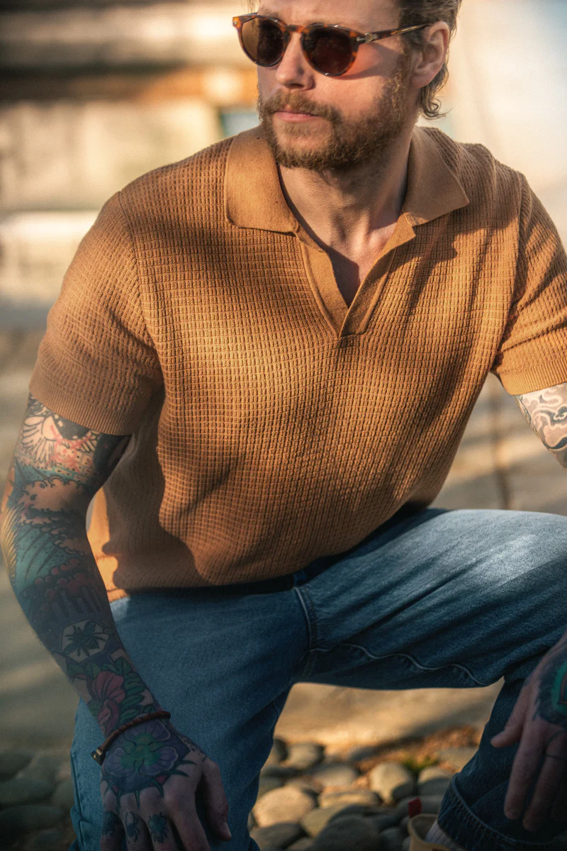&SONS Rialto Knitted Polo Tan - Image 9