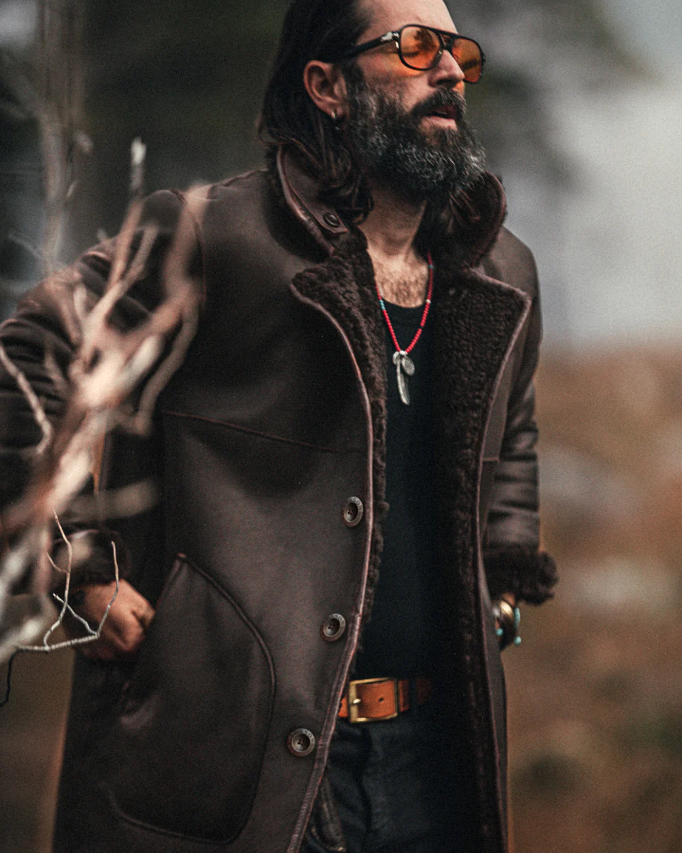 ROGUE by &SONS Jeremiah Reversible Shearling Coat Brown - Image 4