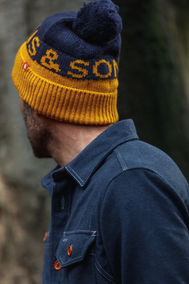 &SONS Sledge Bobble Hat Navy/Yellow - Image 3