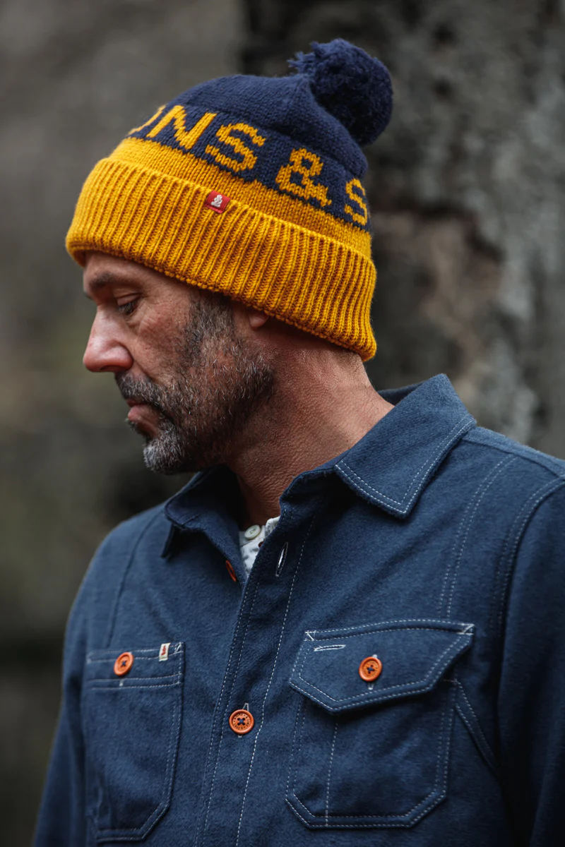 &SONS Sledge Bobble Hat Navy/Yellow - Image 7