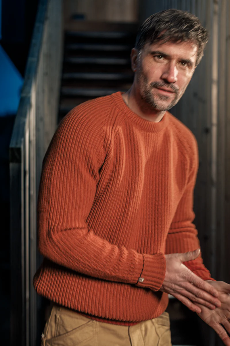 &SONS Abel Ribbed Crew Neck Burnt Orange - Image 2