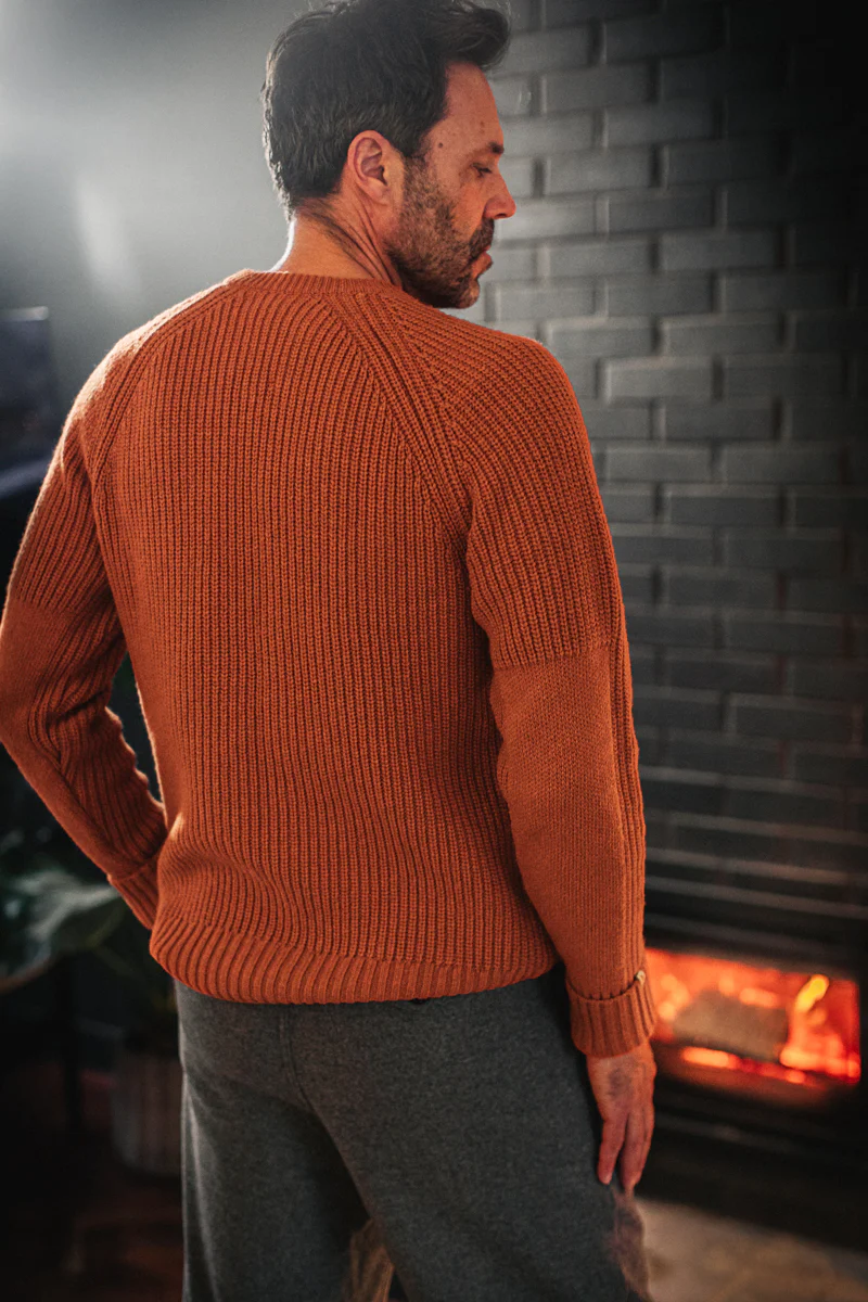 &SONS Abel Ribbed Crew Neck Burnt Orange - Image 3