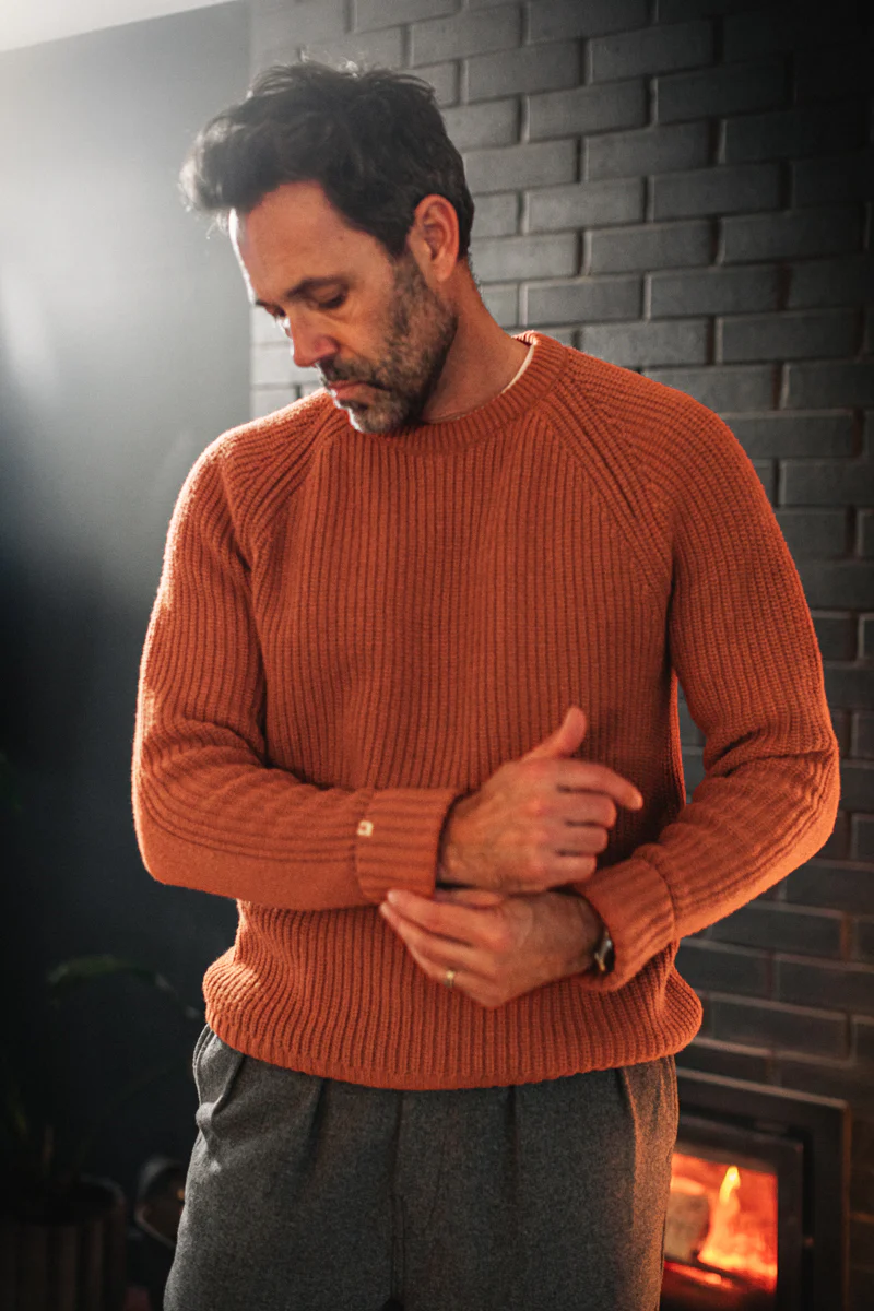 &SONS Abel Ribbed Crew Neck Burnt Orange - Image 4
