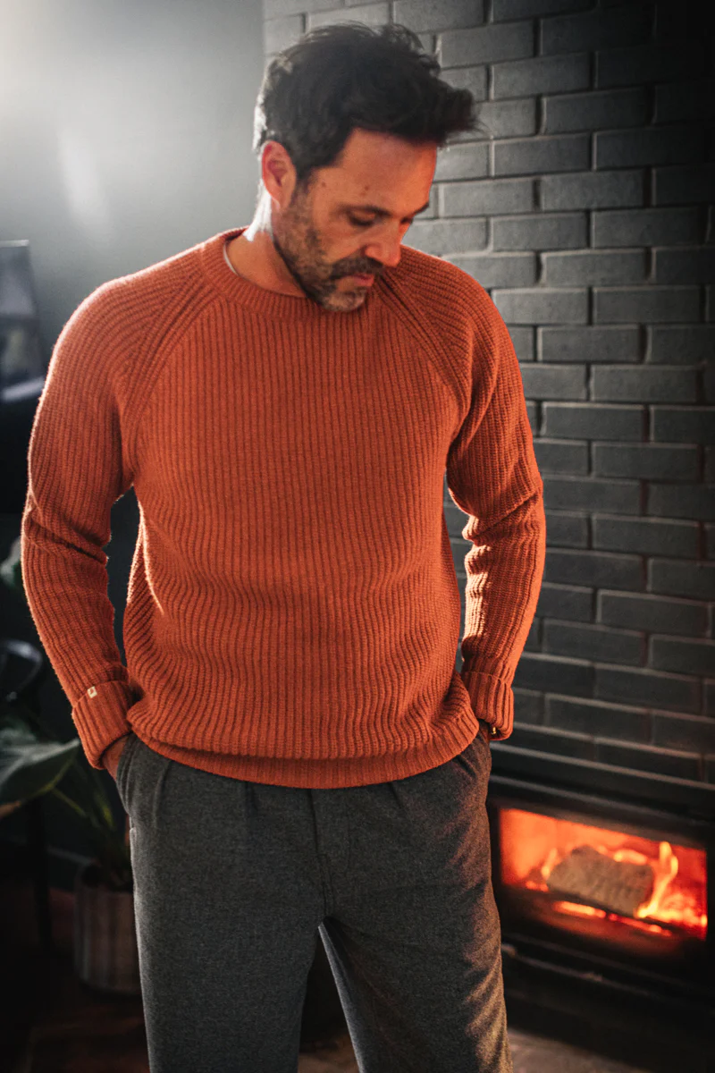 &SONS Abel Ribbed Crew Neck Burnt Orange - Image 5