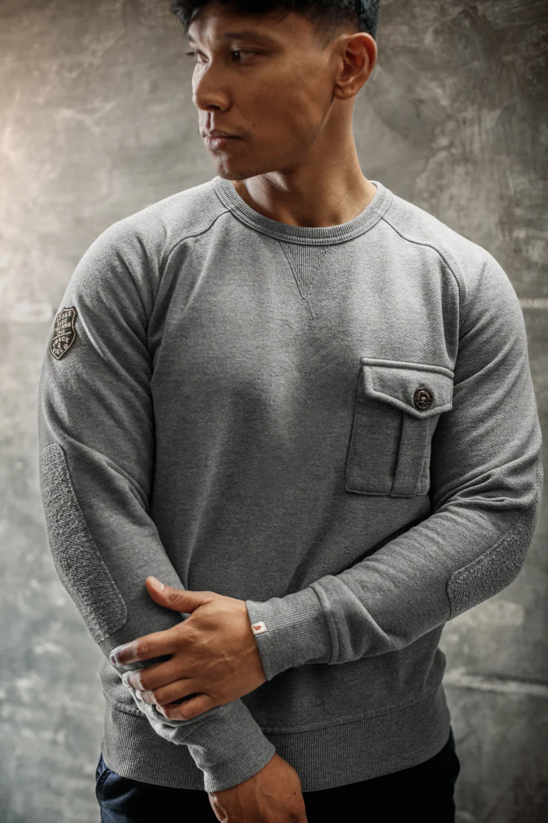 &SONS Baton Raglan Sweatshirt Grey Marl - Image 3