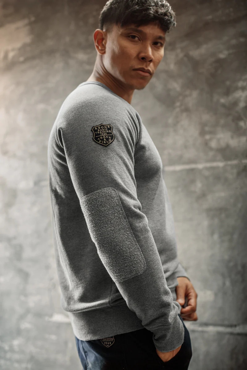 &SONS Baton Raglan Sweatshirt Grey Marl - Image 4